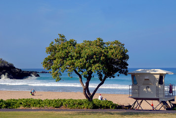 Beach life guard shack sits on Ohaiula Beach of the Big Island of Hawaii.  