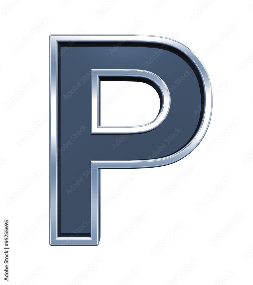 Fototapete one letter from grey glass with chrome frame alphabet set, isolated on white. computer generated 3d 