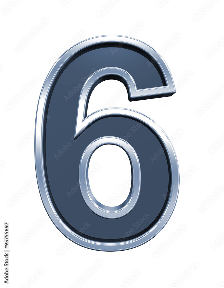 Fototapete one digit from grey glass with chrome frame alphabet set, isolated on white. computer generated 3d p