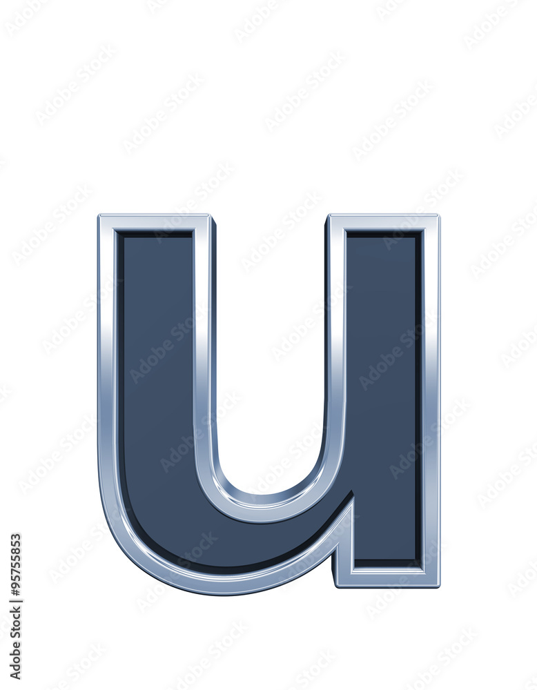 Fototapete one lower case letter from grey glass with chrome frame alphabet set, isolated on white. computer ge