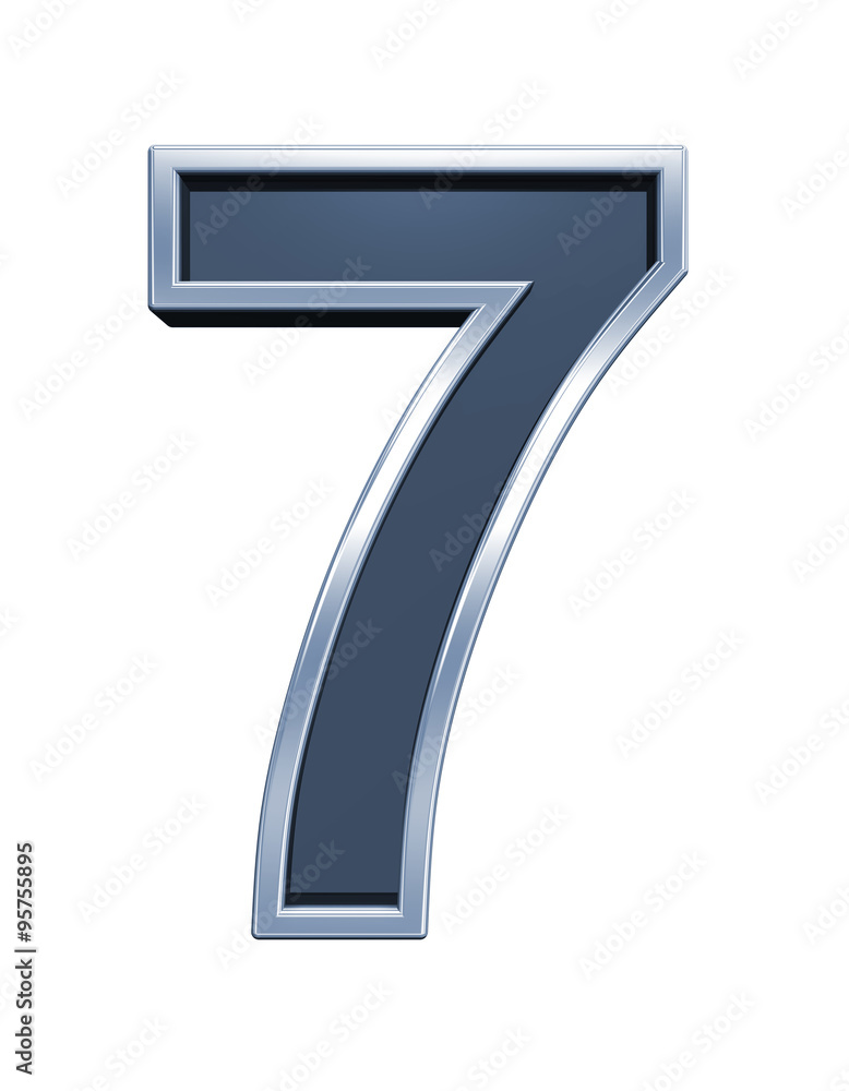 Fototapete one digit from grey glass with chrome frame alphabet set, isolated on white. computer generated 3d p