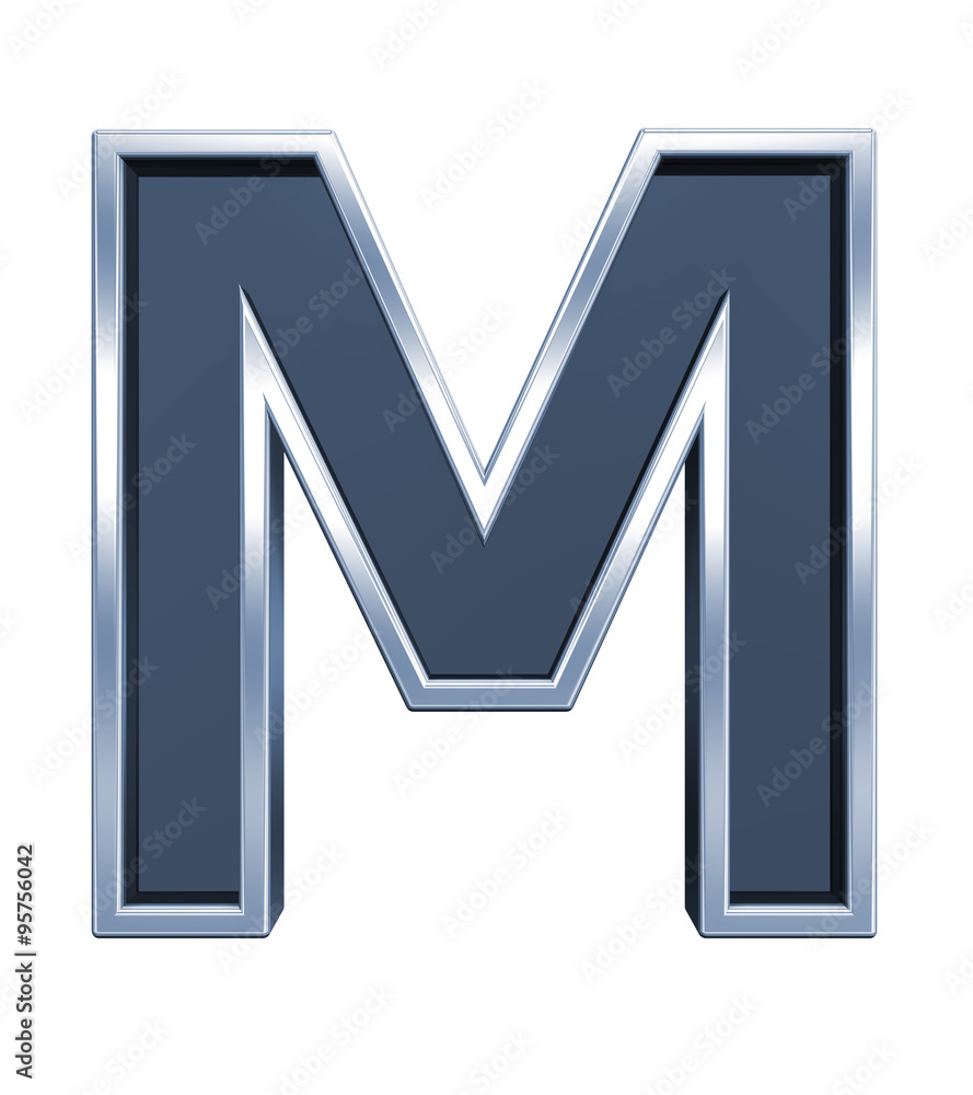 Fototapete one letter from grey glass with chrome frame alphabet set, isolated on white. computer generated 3d 