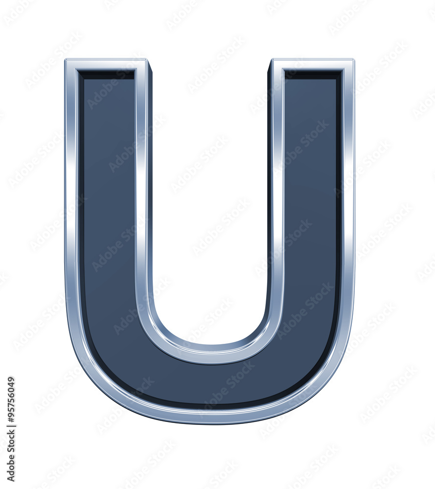 Fototapete one letter from grey glass with chrome frame alphabet set, isolated on white. computer generated 3d 