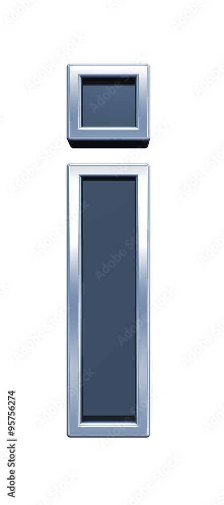 Fototapete one lower case letter from grey glass with chrome frame alphabet set, isolated on white. computer ge