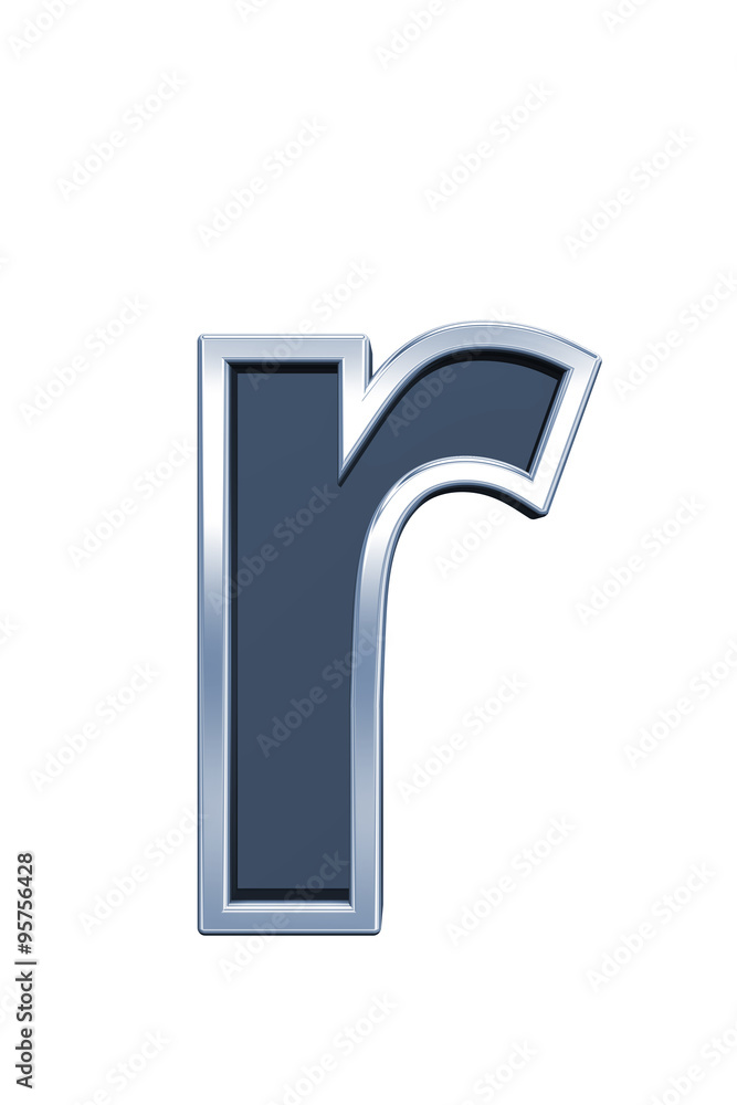 Fototapete one lower case letter from grey glass with chrome frame alphabet set, isolated on white. computer ge