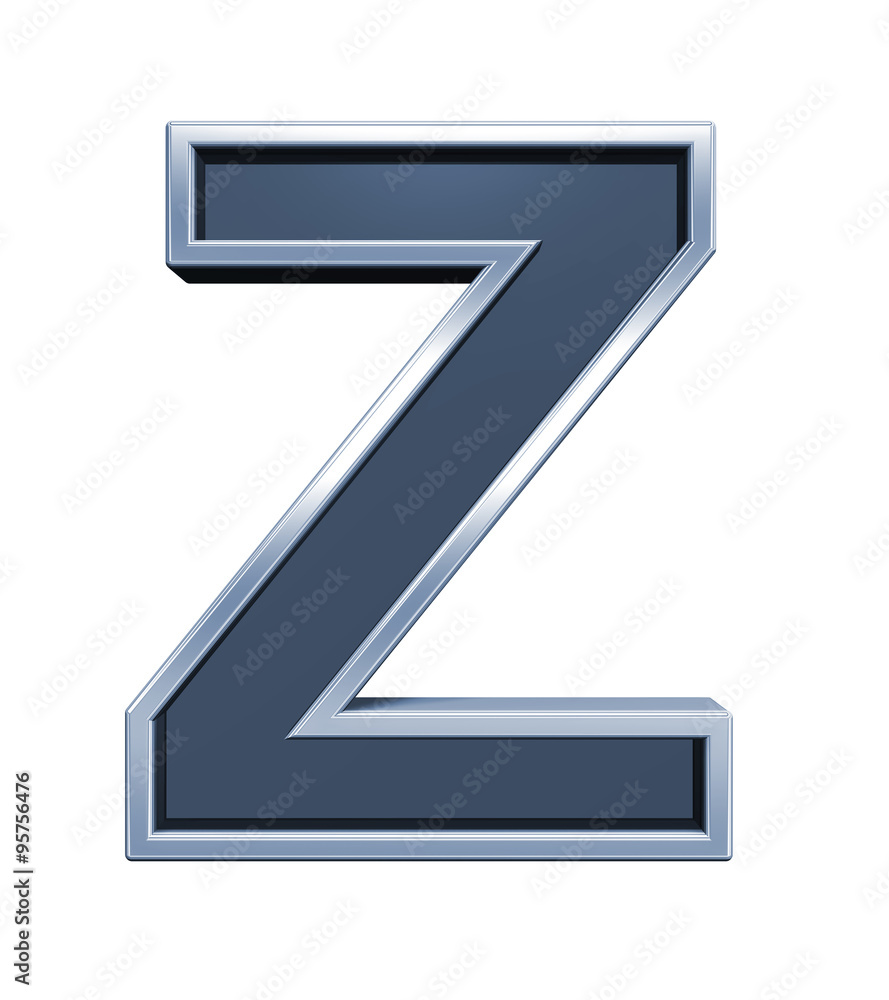 Fototapete one letter from grey glass with chrome frame alphabet set, isolated on white. computer generated 3d 