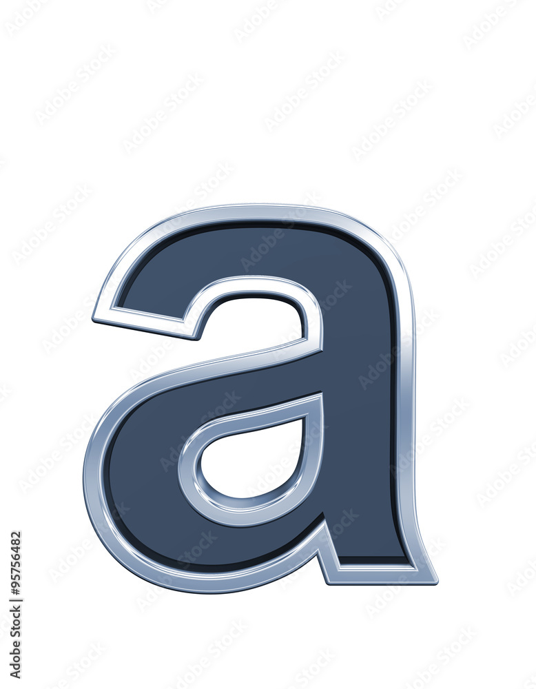 Fototapete one lower case letter from grey glass with chrome frame alphabet set, isolated on white. computer ge