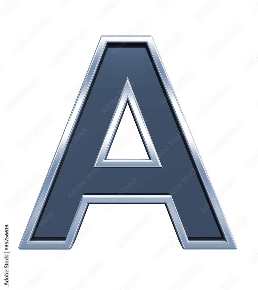 Fototapete one letter from grey glass with chrome frame alphabet set, isolated on white. computer generated 3d 