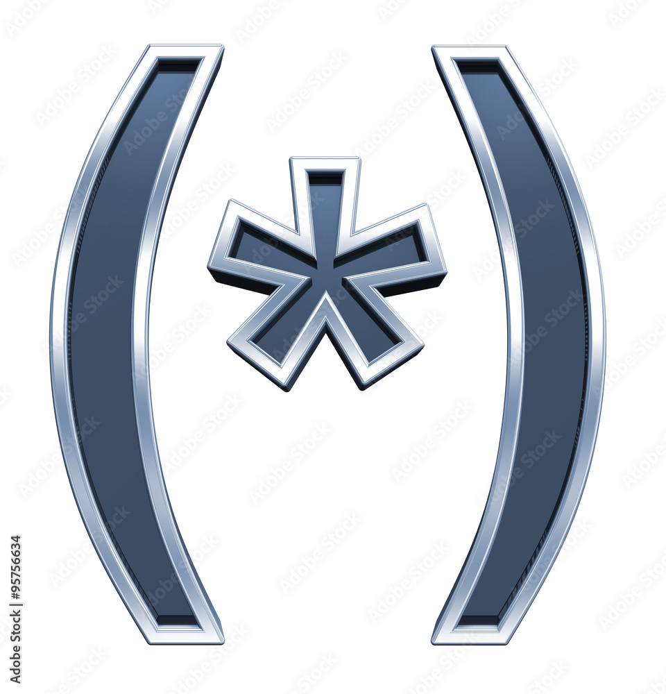Fototapete parenthesis, asterisk from grey glass with chrome frame alphabet set, isolated on white. computer ge