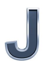 One letter from grey glass with chrome frame alphabet set, isolated on white. Computer generated 3D photo rendering.