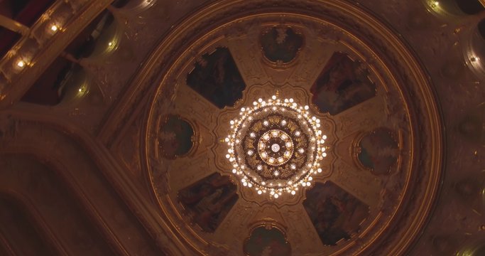 Flying inside the Opera house. Odessa Opera and Ballet Theater . Ukraine.
