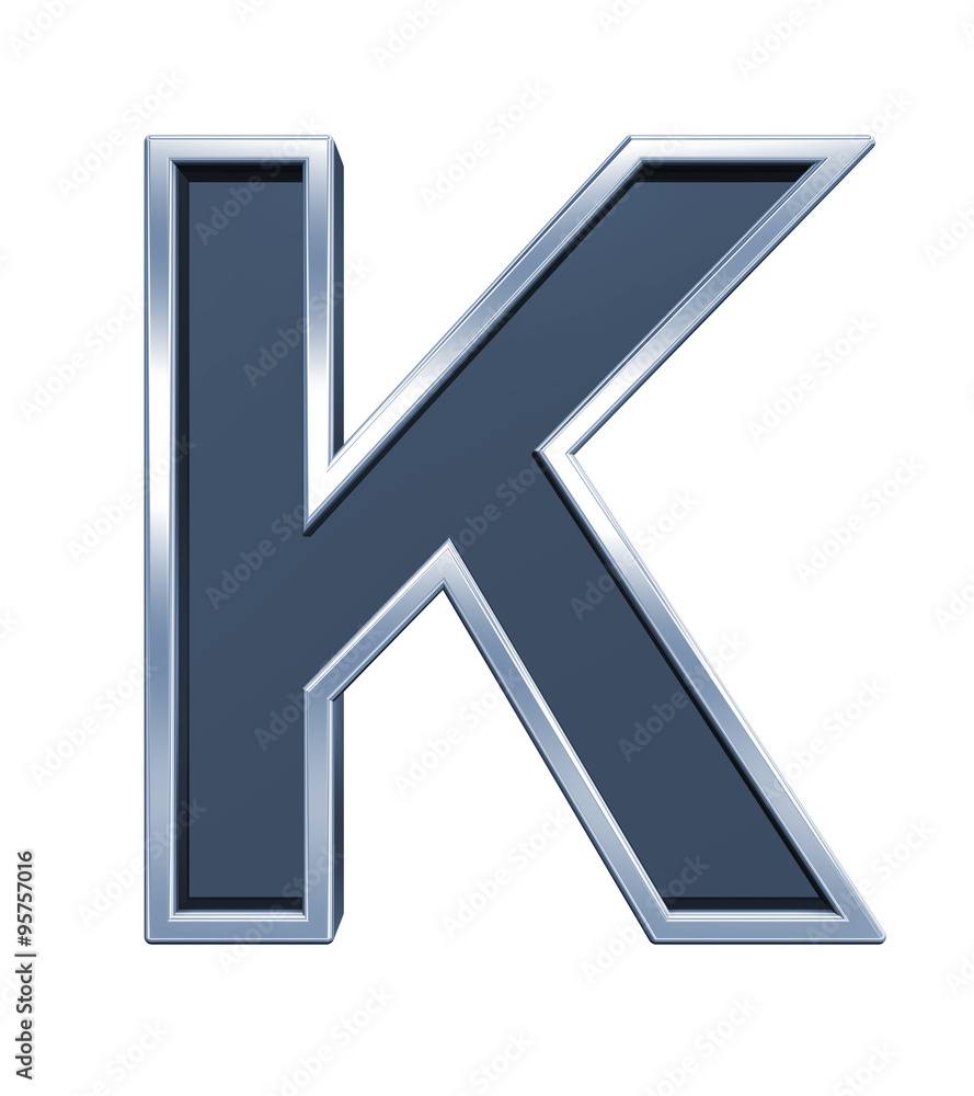 Fototapete one letter from grey glass with chrome frame alphabet set, isolated on white. computer generated 3d 
