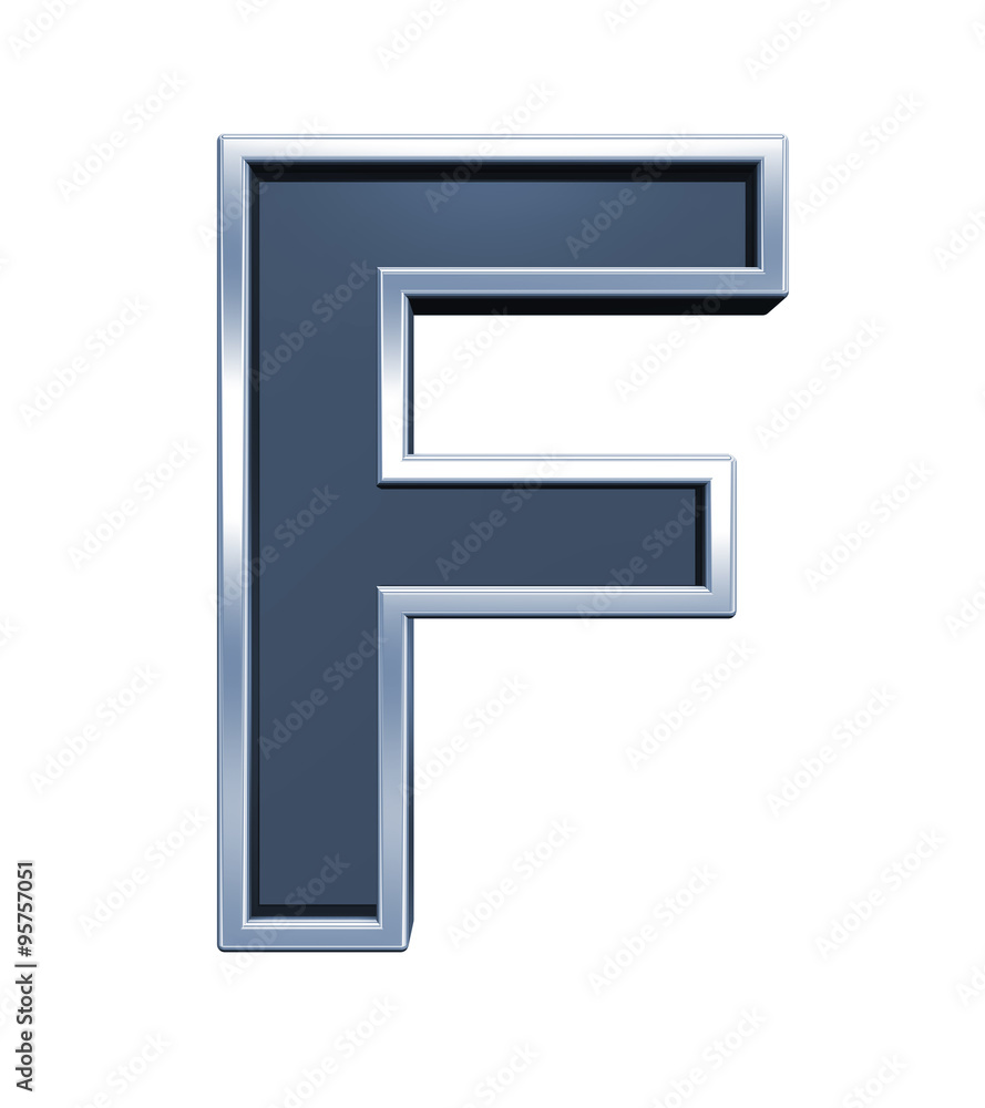 Fototapete one letter from grey glass with chrome frame alphabet set, isolated on white. computer generated 3d 