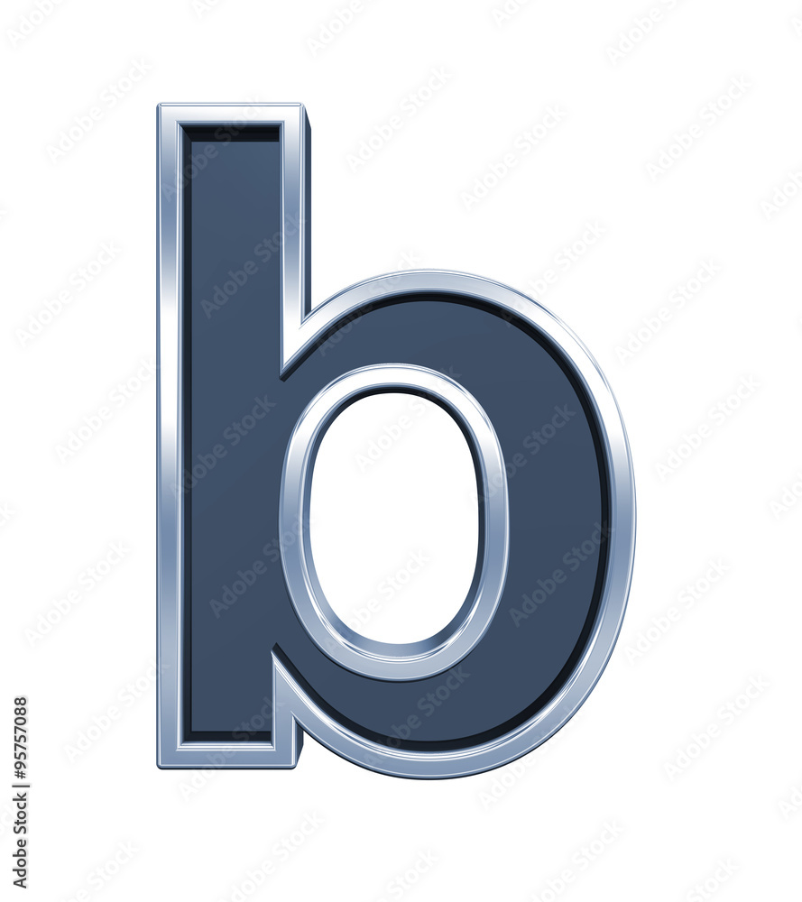 Fototapete One lower case letter from grey glass with chrome frame alphabet set, isolated on white. Computer generated 3D photo rendering.