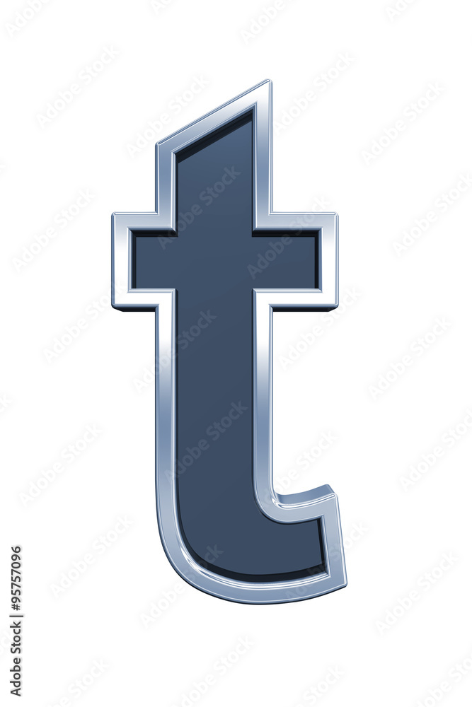 Fototapete One lower case letter from grey glass with chrome frame alphabet set, isolated on white. Computer generated 3D photo rendering.