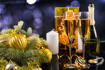 Glasses of Champagne in Festive Still Life