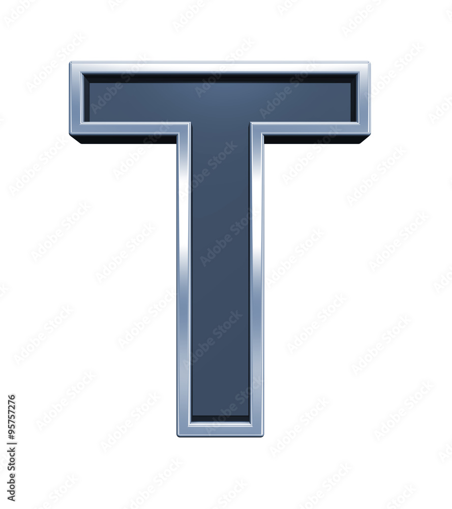 Fototapete one letter from grey glass with chrome frame alphabet set, isolated on white. computer generated 3d 