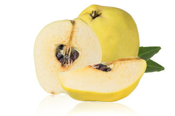 Fresh quince fruit isolated on light background. With shadow