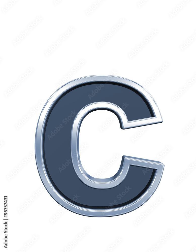 Fototapete one lower case letter from grey glass with chrome frame alphabet set, isolated on white. computer ge