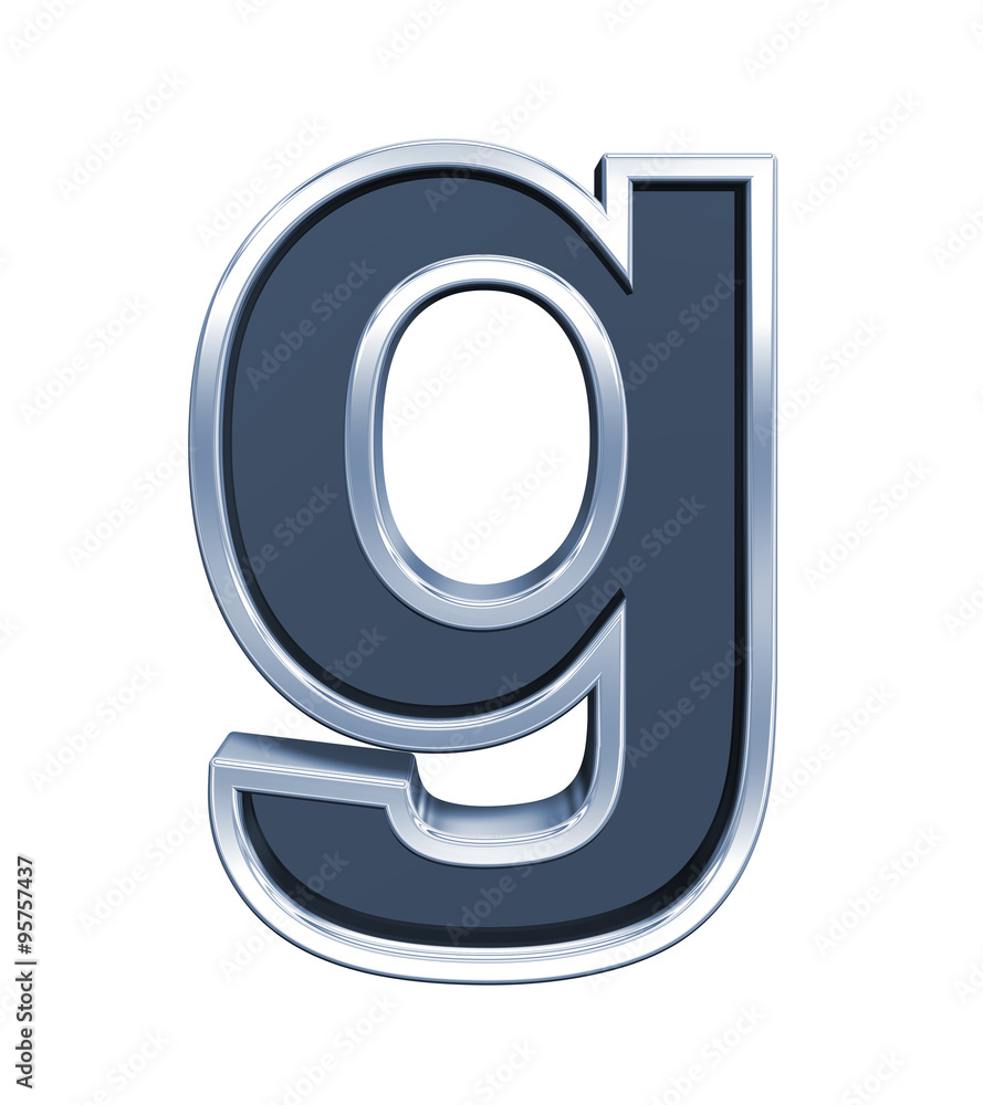 Fototapete one lower case letter from grey glass with chrome frame alphabet set, isolated on white. computer ge