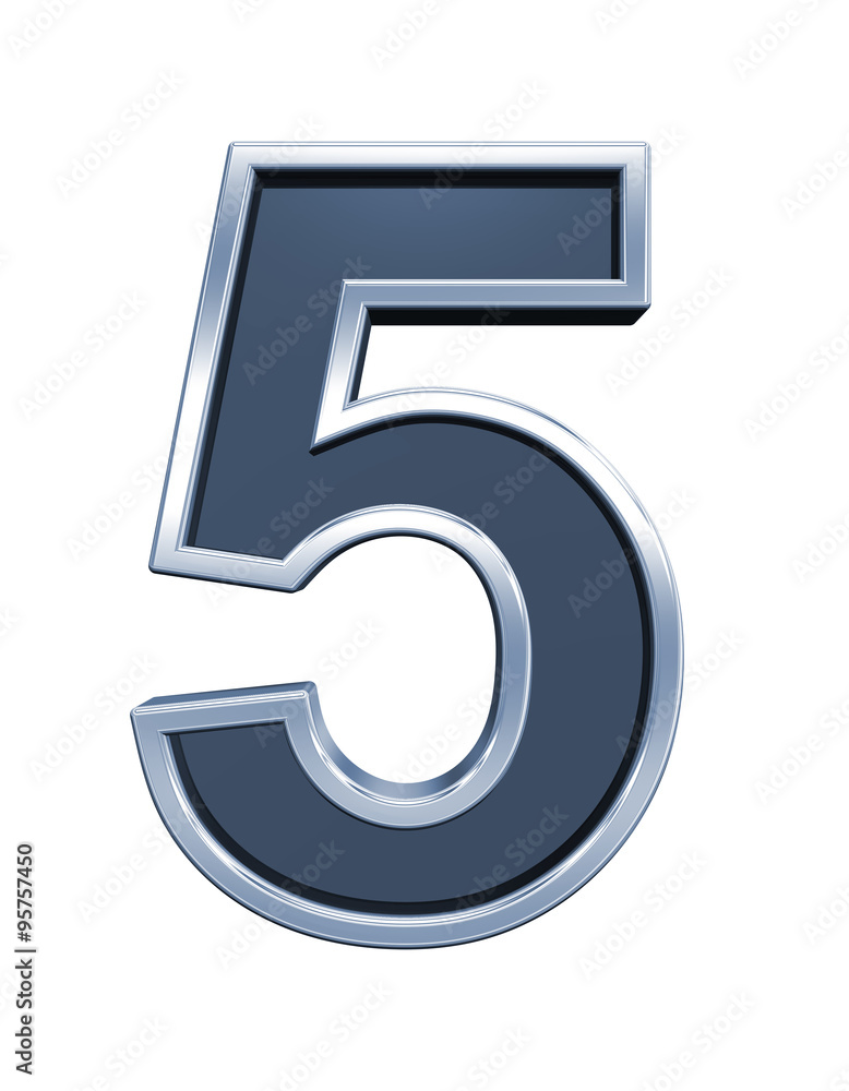 Fototapete one digit from grey glass with chrome frame alphabet set, isolated on white. computer generated 3d p
