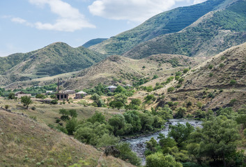 Fototapeta na wymiar Kura River seen from road to Vardzia cave monastery in Samtskhe-Javakheti region, Georgia