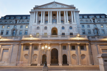 Bank of England facade in London in the evening