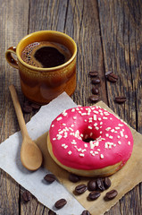 Donut with strawberry and coffee