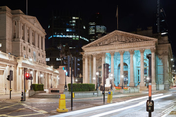 London Royal Exchange, shopping center and Bank of England