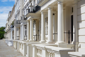 White, english luxury houses facades in London