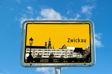 Ortstafel Zwickau mit Schrift