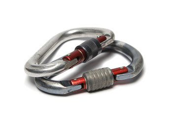Aluminum carabiners on a white background