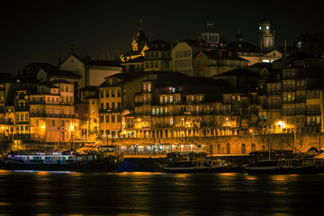Fototapeta na wymiar Overview of Old Town of Porto, Portugal at night.