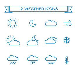 Obraz premium Set of weather icons for design of web interface or mobile widget. Vector illustration.