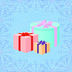 Christmas gifts on the snow background in retro style, vector il - 95759645