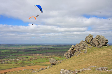 Paragliders above Sourton Tor, Dartmoor