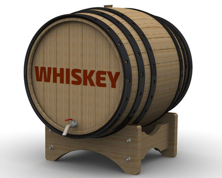Whiskey. The inscription on the wooden barrel