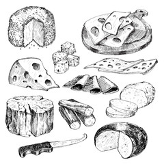 Cheese. Hand drawn collection