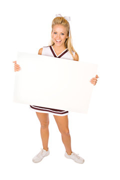 Football: Cheerleader Holding Blank Sign