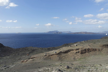 volcanic landscape in megalochori on santorini island