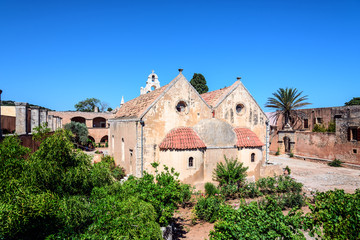 Fototapeta na wymiar Arkadi Monastery, an Eastern Orthodox monastery, situated at the southeast of Rethymnon, on the island of Crete, Greece
