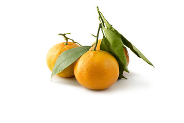 Tangerines with leaves isolated background