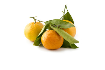 Tangerines with leaves isolated background