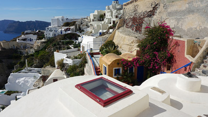 view over small oia village on santorini island