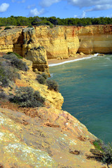 Spectacular rock formations on Benagil Beach on the Algarve coast