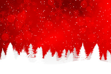 Red Christmas Background with Snowy Hills