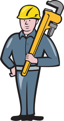 Plumber Holding Wrench Isolated Cartoon