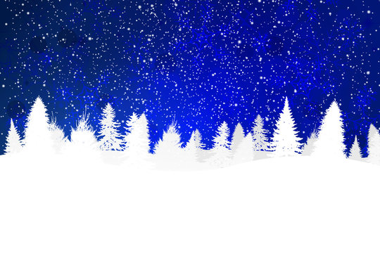 Blue Holiday Background with Snow on Christmas Trees