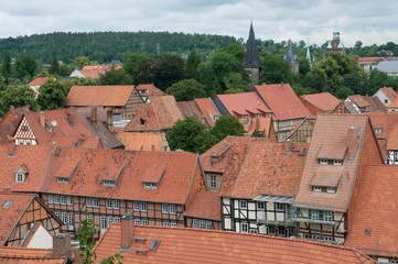 Fototapeta na wymiar Cityscape of medieval city Quedlinburg in Germany.