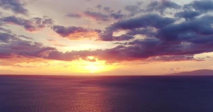 Amazing Aerial Sunset View in Hawaii. 4k Aerial Shot.
